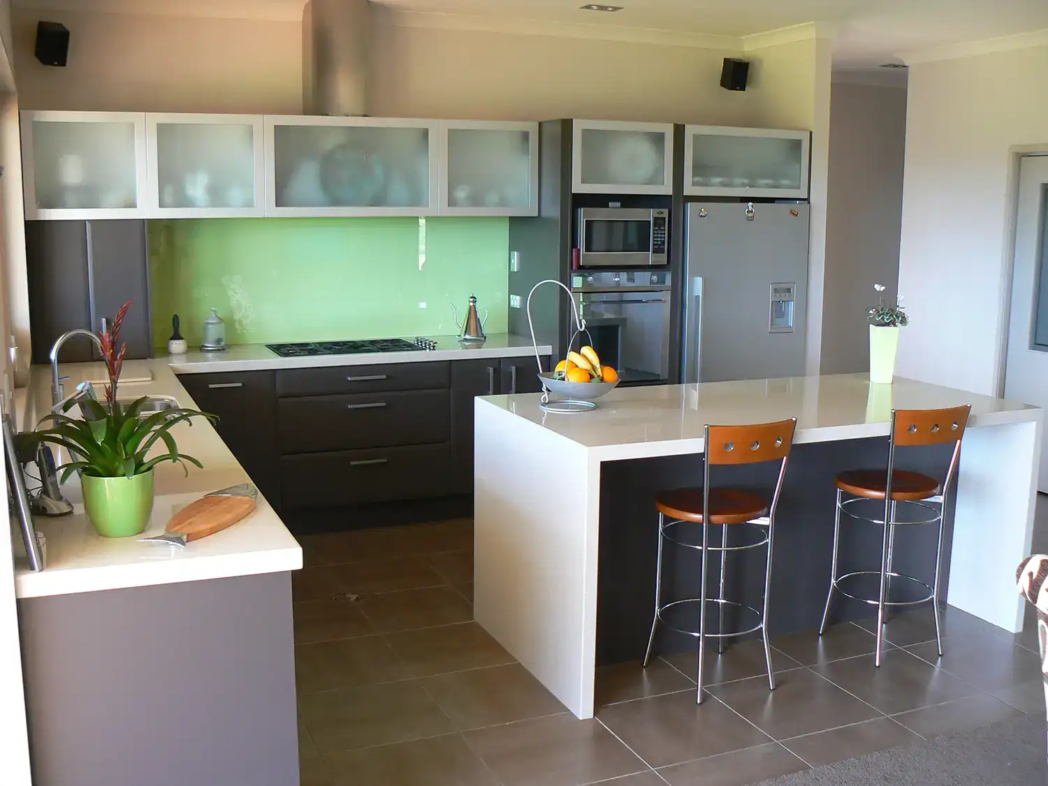 Custom Kitchen with Green Splash Back